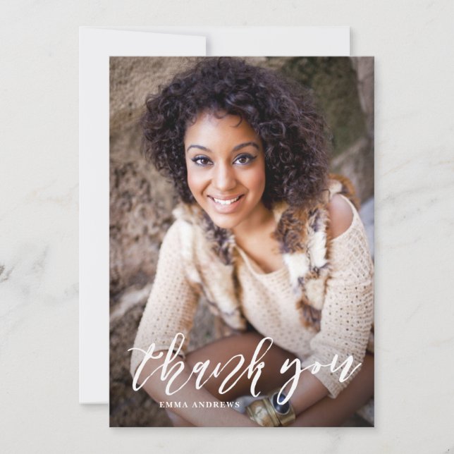 Cartão De Agradecimento Graduação Vertical de Script com Letra Mão Obrigad (Frente)