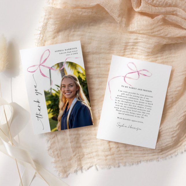 Cartão De Agradecimento Graduação Vertical de Script do Arco Rosa (Criador carregado)