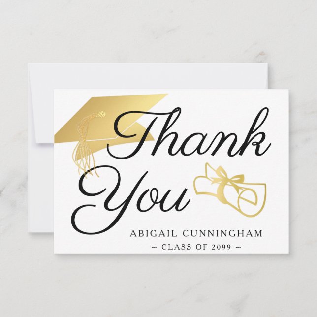 Cartão De Agradecimento Graduate Faux Gold Foil Cap Diploma Thank You (Frente)