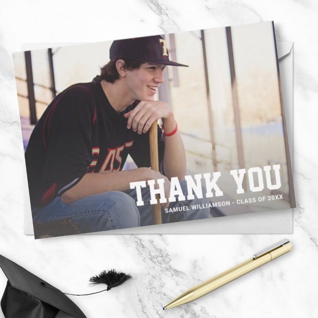Cartão De Agradecimento Graduation Photo Custom Thank You Note Backside (Criador carregado)