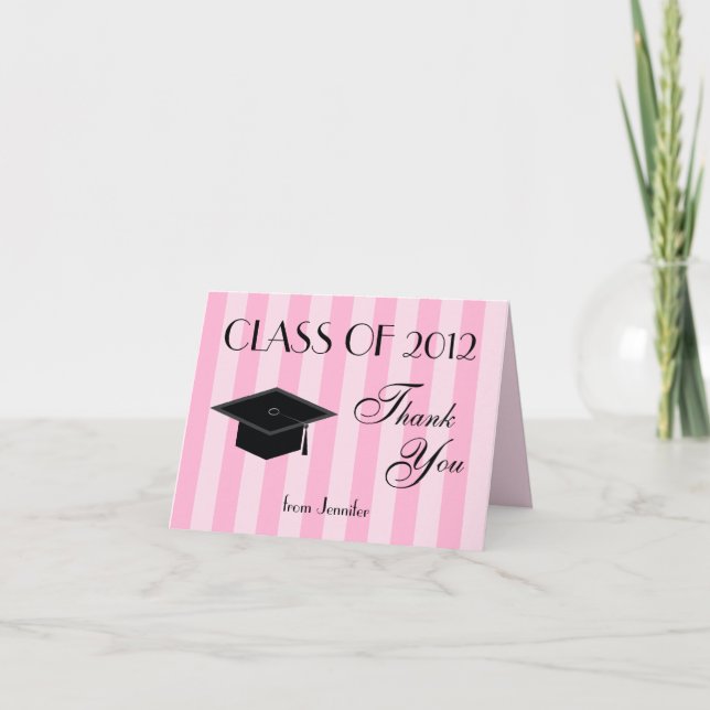 Cartão De Agradecimento Graduation Thank You Note Card -- Pink Stripe (Frente)