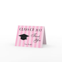 Graduation Thank You Note Card -- Pink Stripe