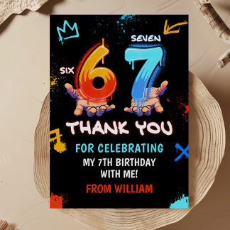 Cartão De Agradecimento Graffiti 6 7 Meme Trend Six Seven Birthday Party