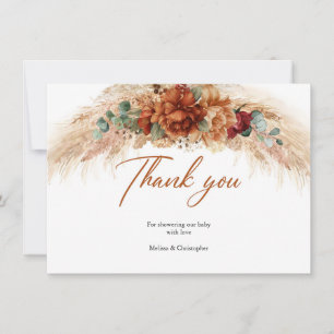 Cartão De Agradecimento Grama de pampas laranja queimada tropical flor bor