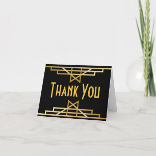 Cartão De Agradecimento Grande Gatsby Obrigado Ouro Negro Casamento Art Dé