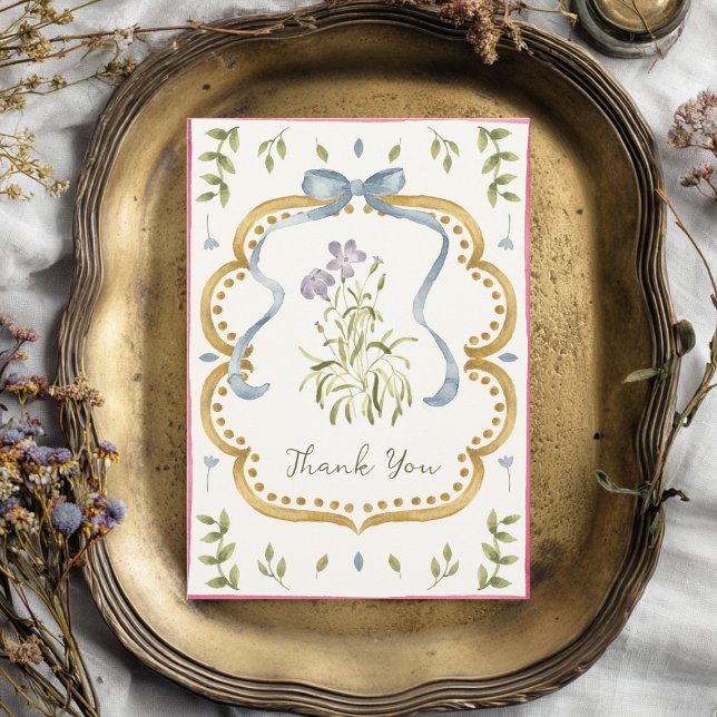 Cartão De Agradecimento Grandmillennial Preppy Ribbon Frame Baby Shower (Criador carregado)