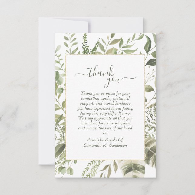 Cartão De Agradecimento Granulado Funeral Na Memória Adorável (Frente)