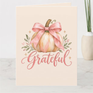 Cartão De Agradecimento Grateful & Coquette Blush Bow Dia de Ação de Graça
