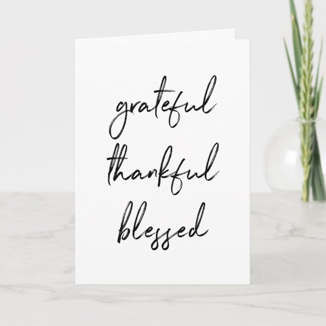 Cartão De Agradecimento Grateful Thankful Blessed | Handwritten Script (Frente)