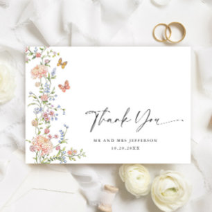 Cartão De Agradecimento Gratidão de casamento floral rosa pastel graciosa 