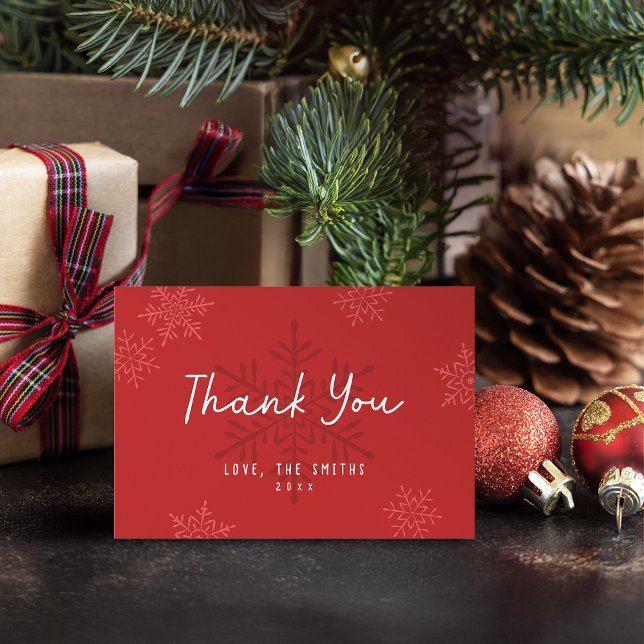 Cartão De Agradecimento Gratidão de Natal do Floco de Neve do Roteiro Simp (Modern Simple Script Snowflake Christmas Thank You)