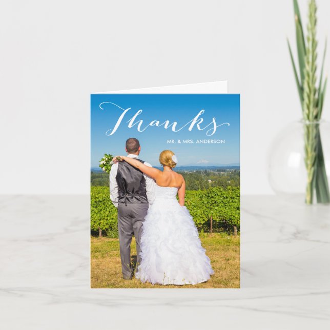 Cartão De Agradecimento Gratidão | Foto de Casamento Obrigado Nota (Frente)