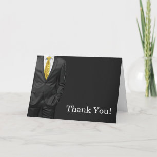 Cartão De Agradecimento Gravata Ouro Preto e Branco Tuxedo Obrigado