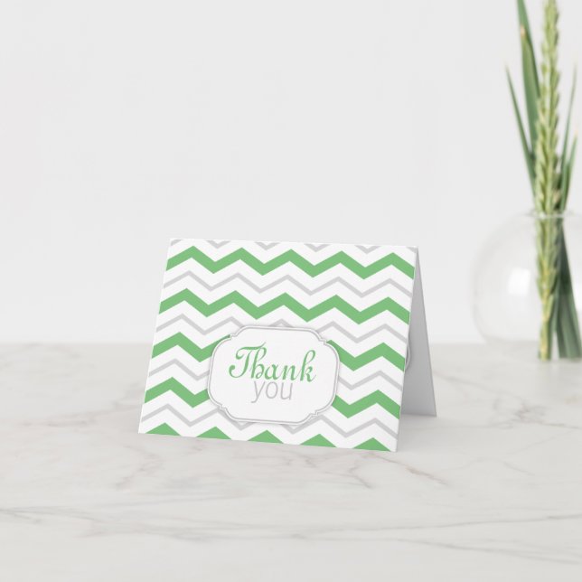 Cartão De Agradecimento Gray & Green Chevron Modern Thank You Cards (Frente)