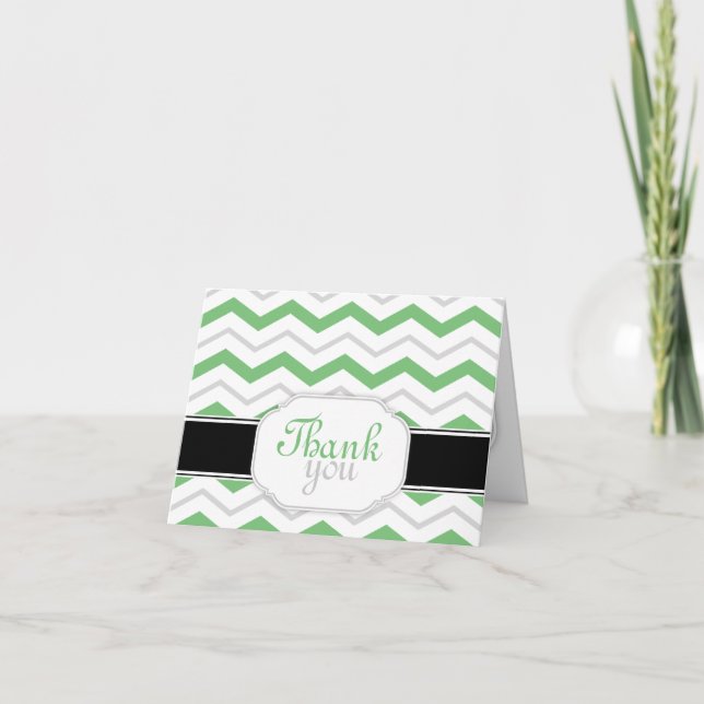 Cartão De Agradecimento Gray & Green Chevron Trendy Thank You Cards (Frente)