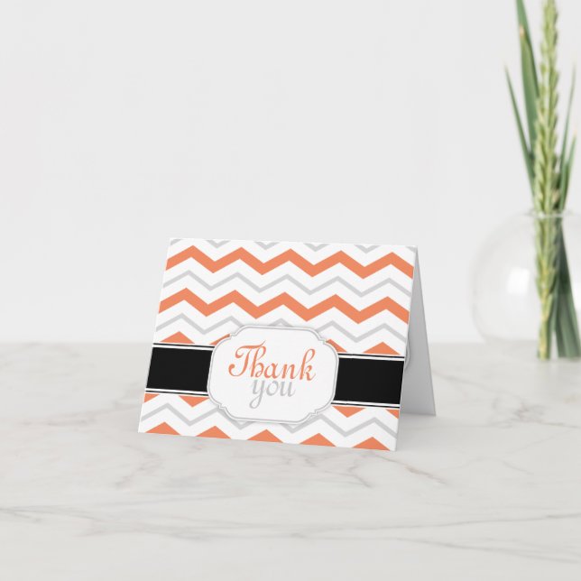 Cartão De Agradecimento Gray & Orange Chevron Trendy Thank You Cards (Frente)