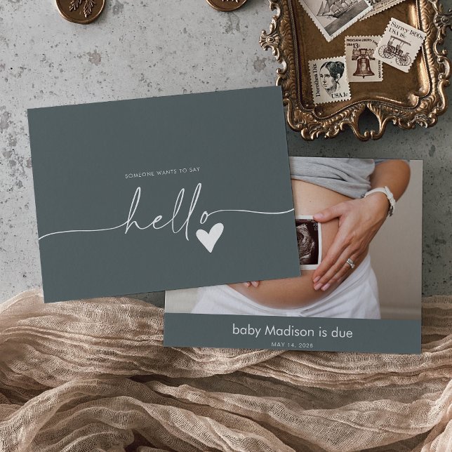 Cartão De Agradecimento  Gray Photo Hello Baby Announcement Card (Criador carregado)
