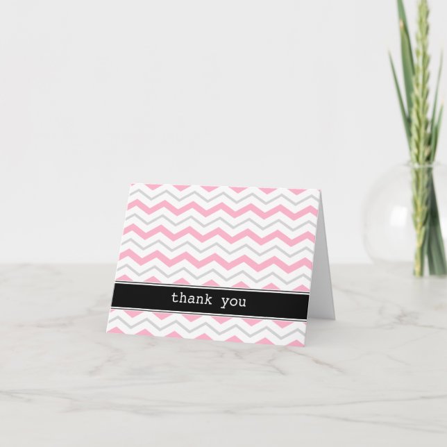 Cartão De Agradecimento Gray & Pink Chevron custom Thank You Cards (Frente)