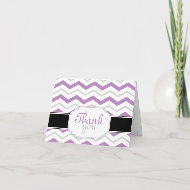 Cartão De Agradecimento Gray & Purple Chevron Trendy Thank You Cards (Frente)