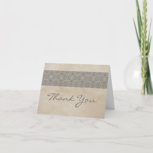 Cartão de Agradecimento Gray Rustic Lace (Frente)