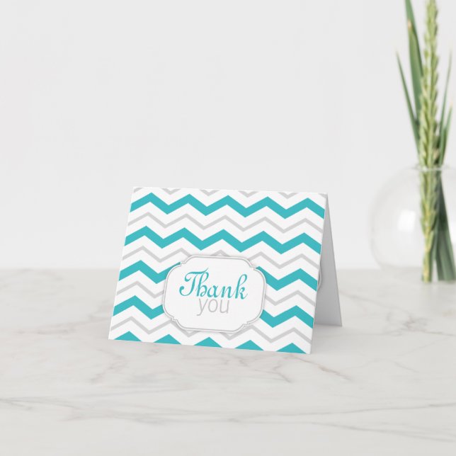 Cartão De Agradecimento Gray & Turquoise Chevron Modern Thank You Cards (Frente)