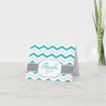 Gray & Turquoise Chevron Trendy Thank You Cards