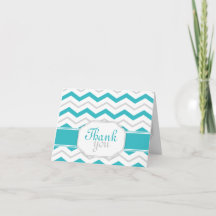Gray & Turquoise Chevron Trendy Thank You Cards