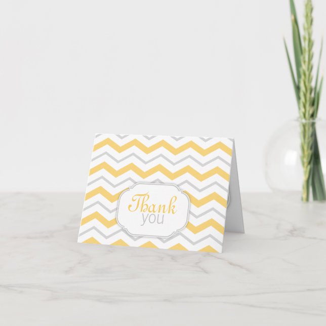Cartão De Agradecimento Gray & Yellow Chevron Modern Thank You Cards (Frente)