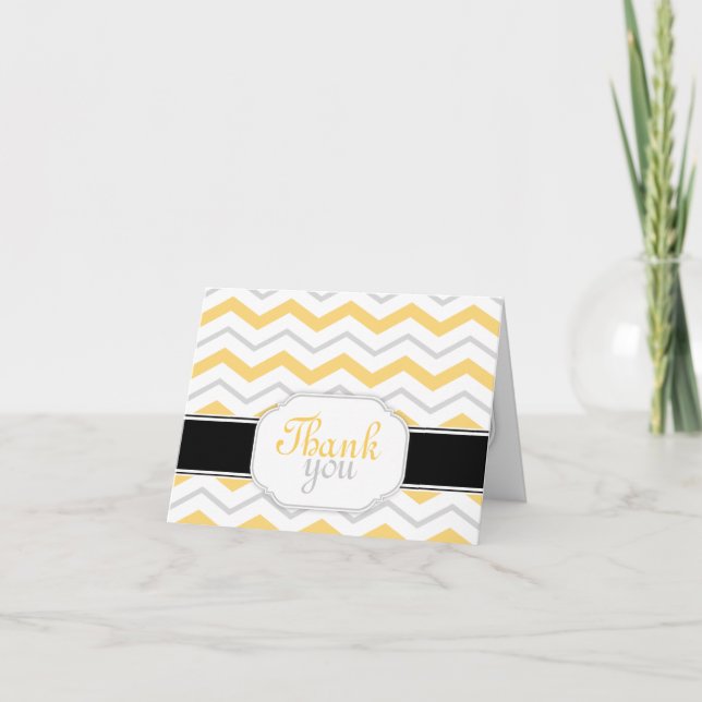 Cartão De Agradecimento Gray & Yellow Chevron Trendy Thank You Cards (Frente)