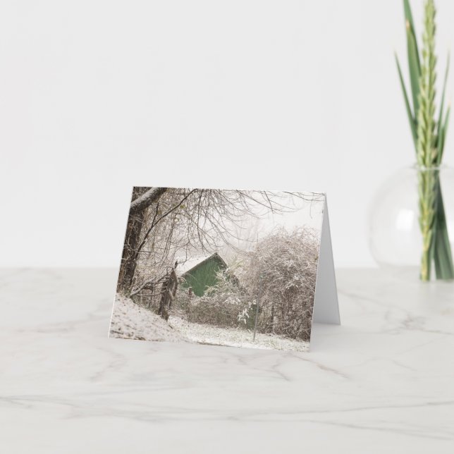 Cartão De Agradecimento Green Barn in Snow (Frente)