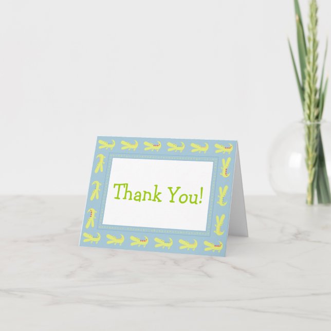 Cartão De Agradecimento Green & Blue Baby Mod Alligator Thank You Cards (Frente)