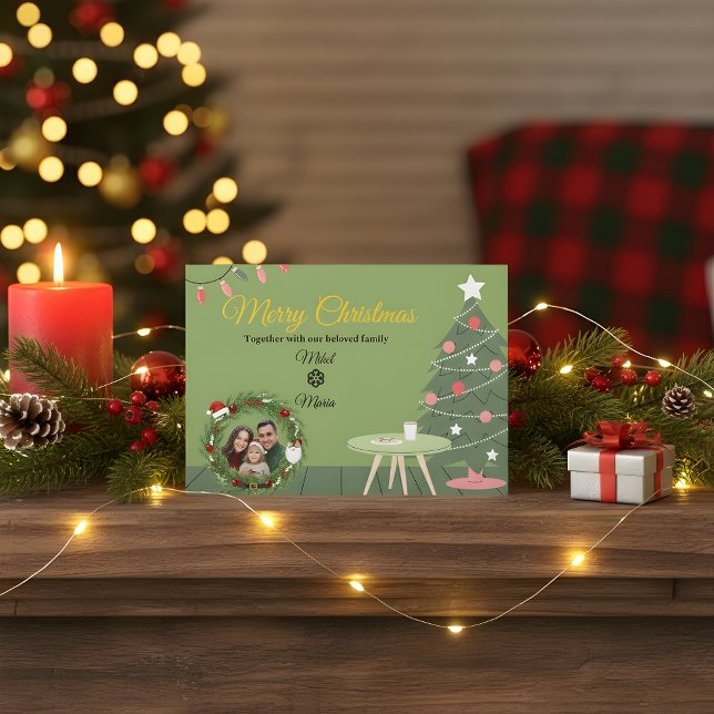 Cartão De Agradecimento Green Christmas Tree Photo Thank You Card | Holida (Criador carregado)