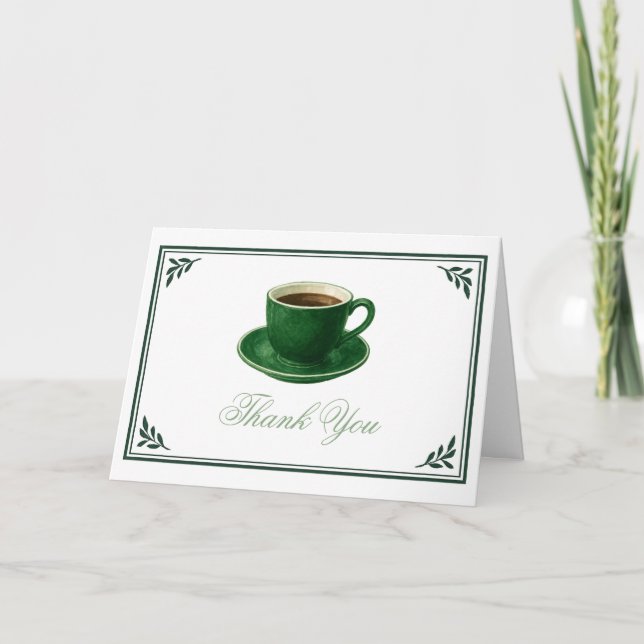 Cartão De Agradecimento Green Coffee Cup Baby Shower (Frente)