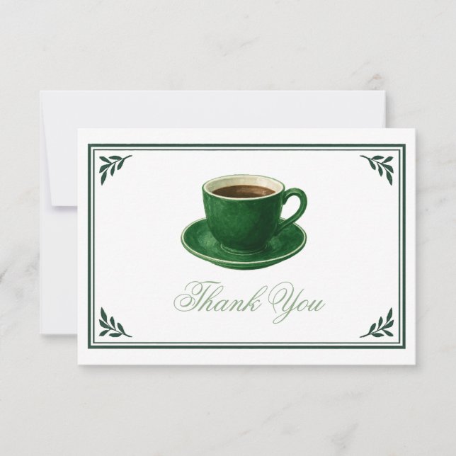 Cartão De Agradecimento Green Coffee Cup Baby Shower Elegant Thank You (Frente)