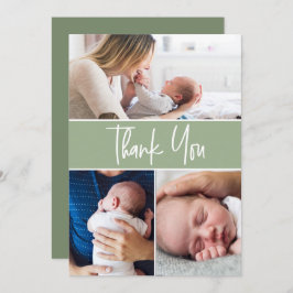 Cartão De Agradecimento Green Custom 3 Baby Phots Handletting Script