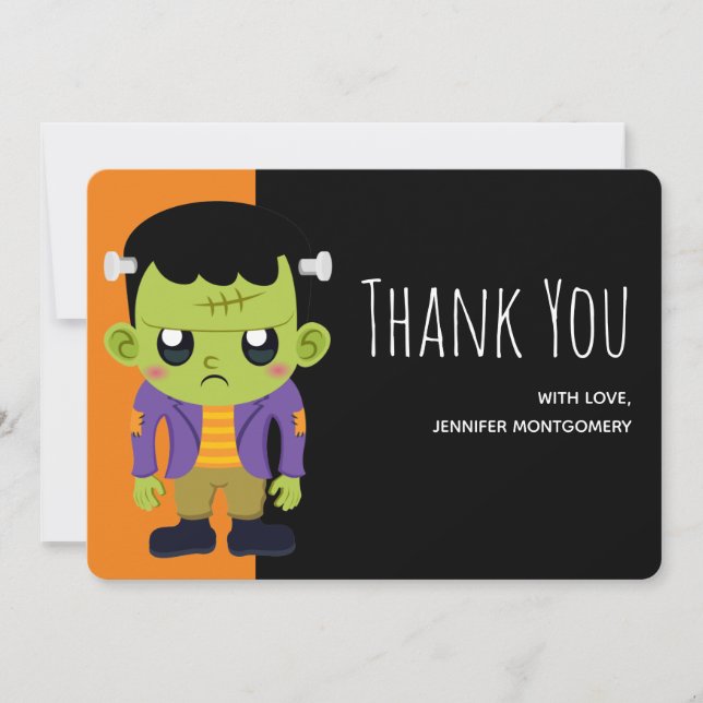 Cartão De Agradecimento Green Frankenstein Monster Halloween (Frente)