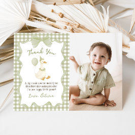Cartão De Agradecimento Green Gingham Silly Goose Birthday Photo