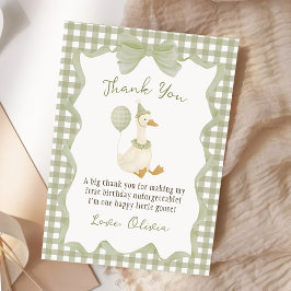 Cartão De Agradecimento Green Gingham Silly Goose Birthday Thank You Card