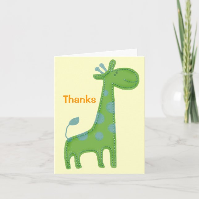 Cartão De Agradecimento Green Giraffe Applique Thanks (Frente)