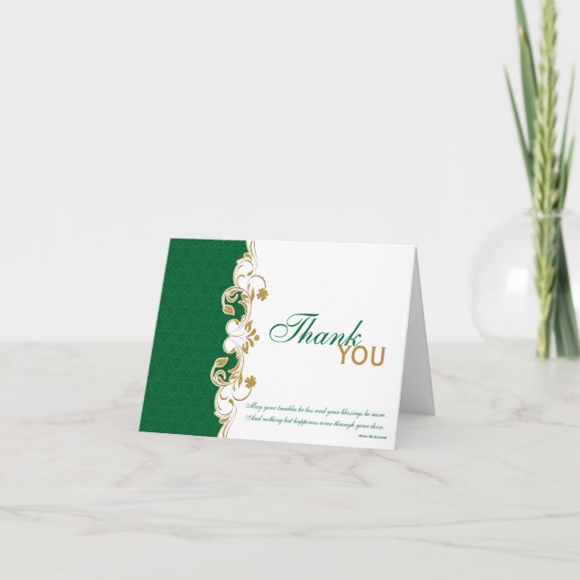 Cartão De Agradecimento Green, Gold, White Scrolls Thank You Card (Frente)