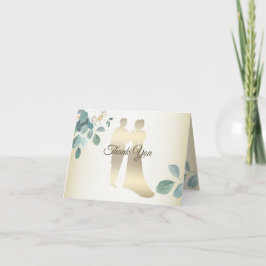 Cartão De Agradecimento Green Leaves Flower Golden Frame Modern Wedding