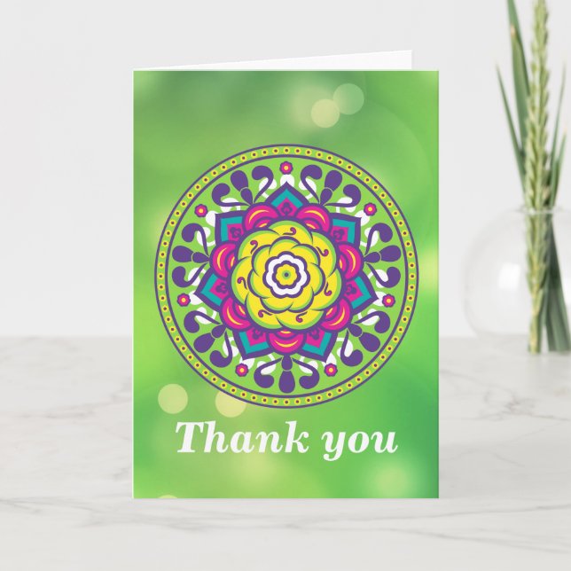 Cartão De Agradecimento Green Lotus Mandala (Frente)