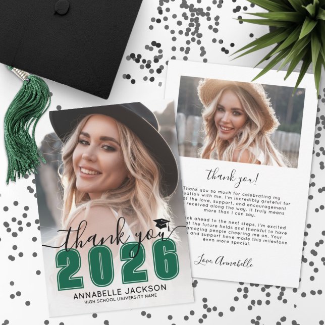 Cartão De Agradecimento Green Photo Graduation (Green Photo Graduation Thank You Card)