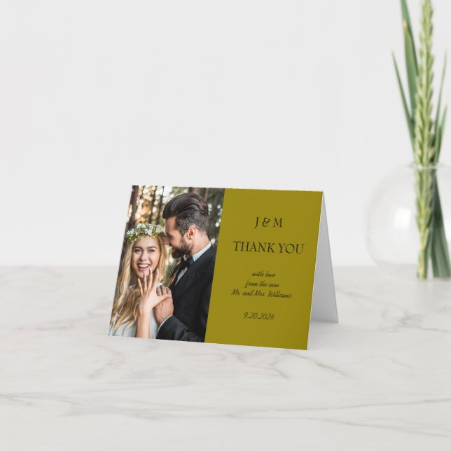 Cartão De Agradecimento Green Photo Wedding Thank YouFolded Thank You Card (Frente)