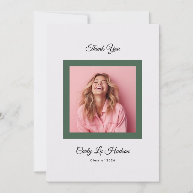 Cartão De Agradecimento Green Purple Minimal High School Photo Grad (Frente)