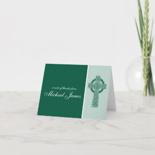Cartão De Agradecimento Green Religious Cross First Communion Thank You