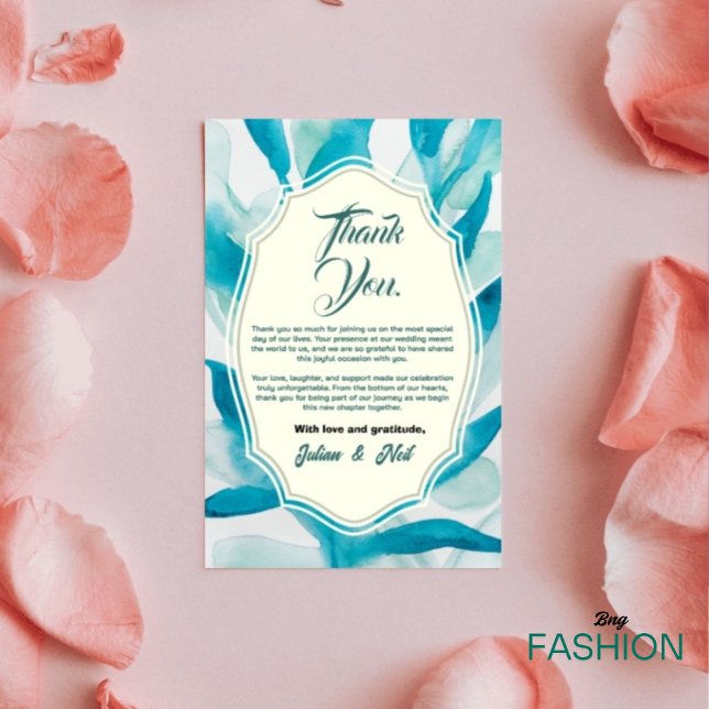 Cartão De Agradecimento Green Watercolor Simple Wedding  (Criador carregado)