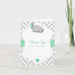 Cartão De Agradecimento Green, White Gray Elephant Baby Shower Thank You