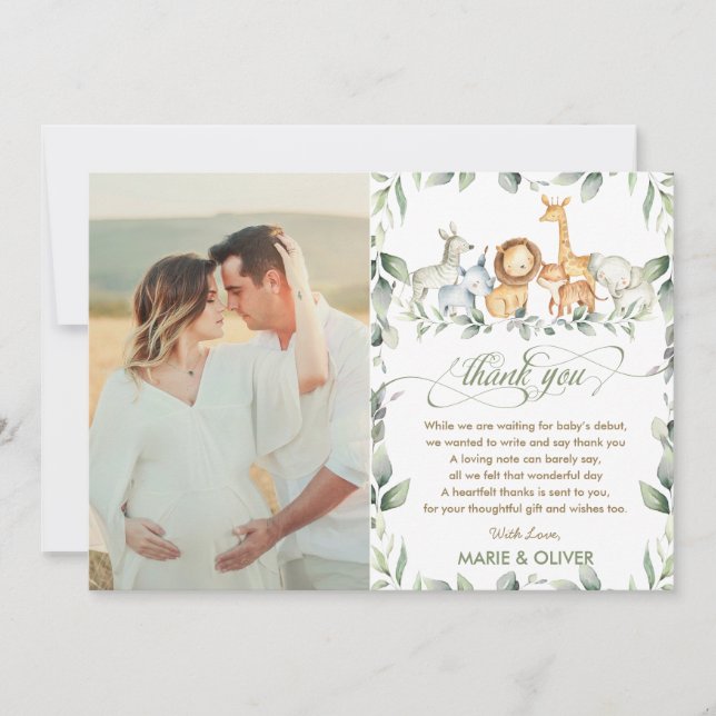 Cartão De Agradecimento Greenerescência Animais Selvagens Chá de fraldas F (Frente)