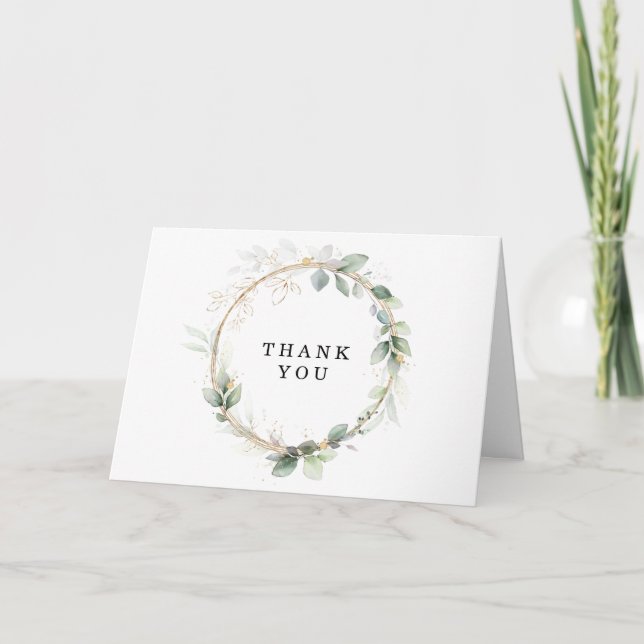 Cartão De Agradecimento Greenery and Gold Wedding Folded Thank You (Frente)